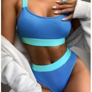 Rib Color Block Bikini Swimsuit